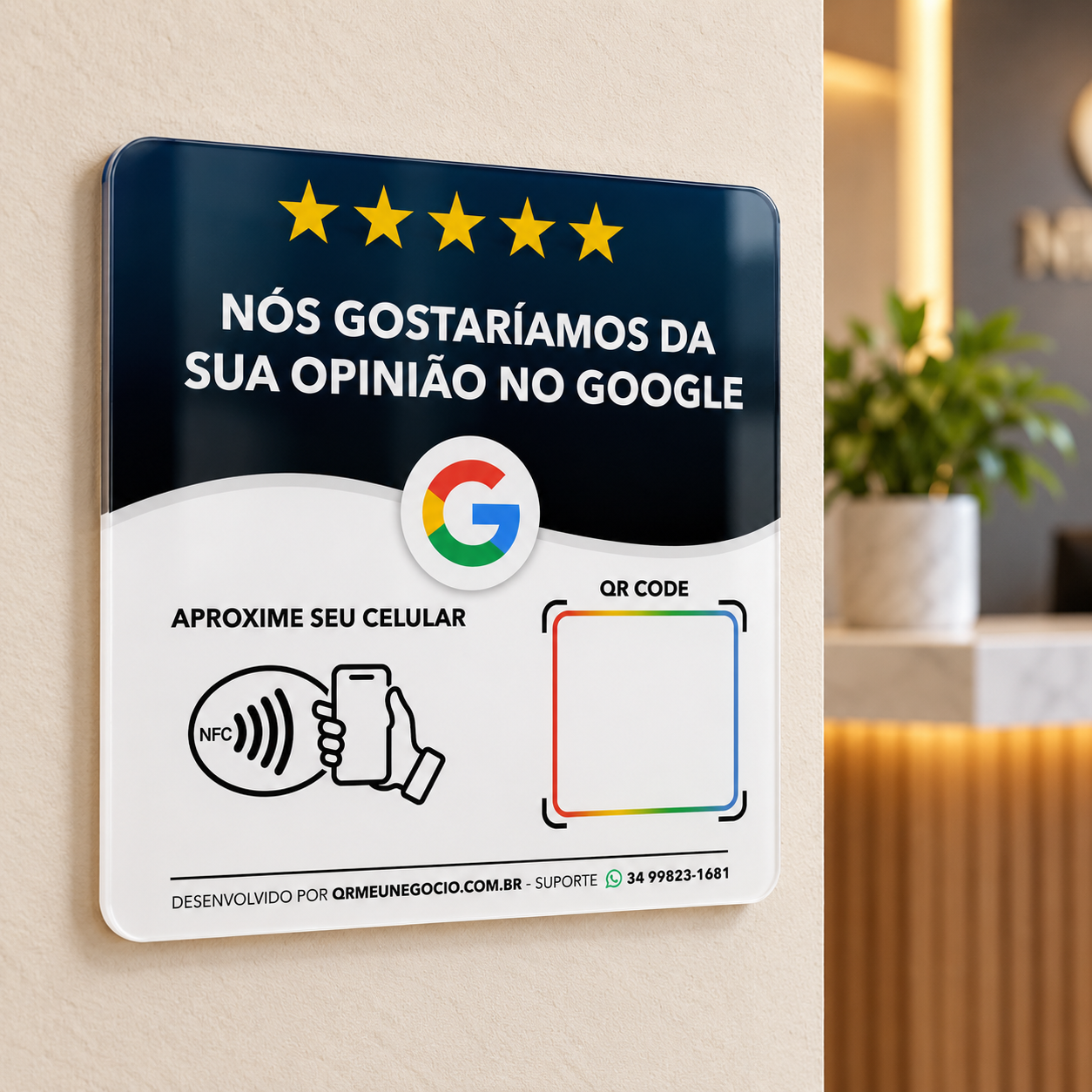 Avaliação Google com NFC e QR Code - PRETA - Imagem 3