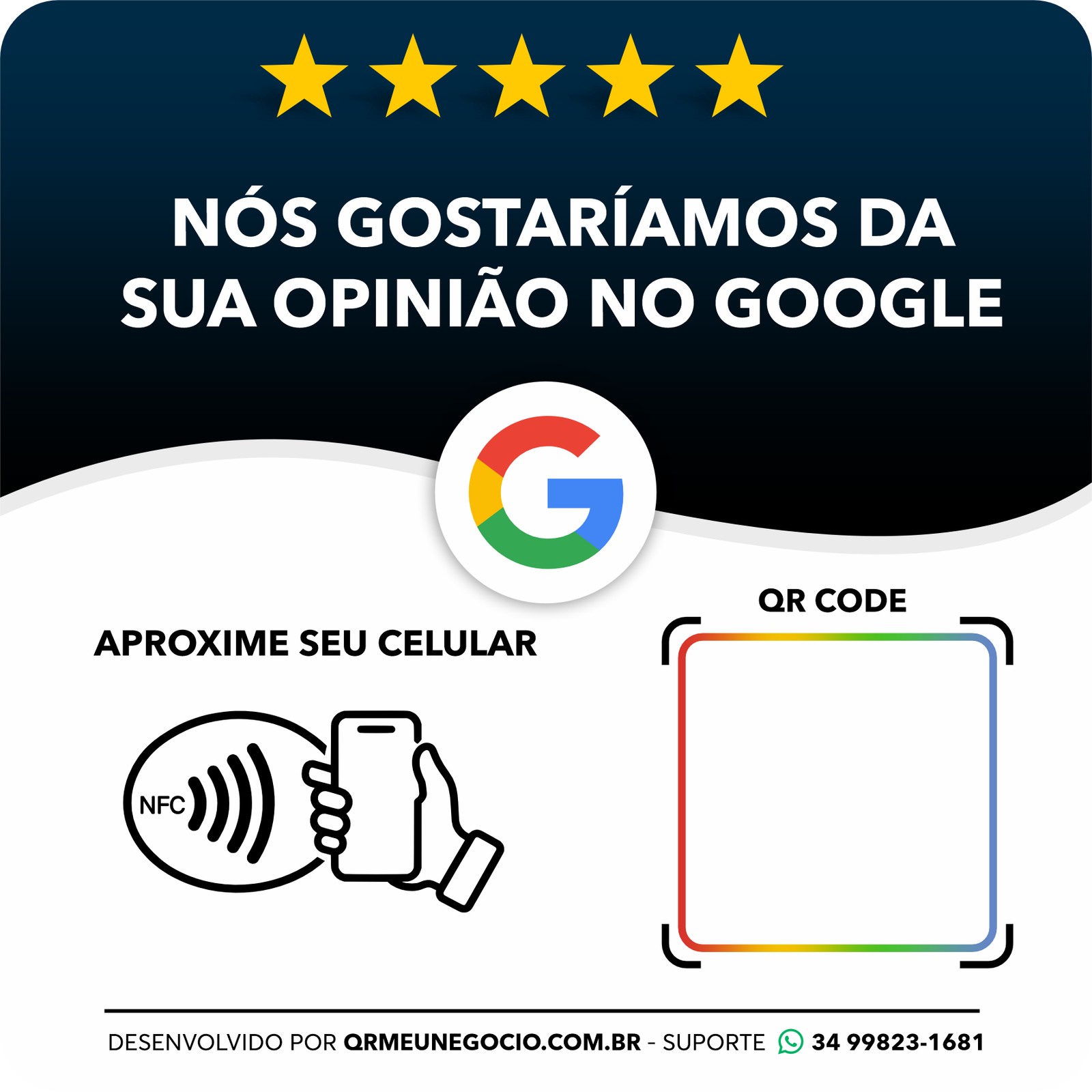 Avaliação Google com NFC e QR Code - PRETA